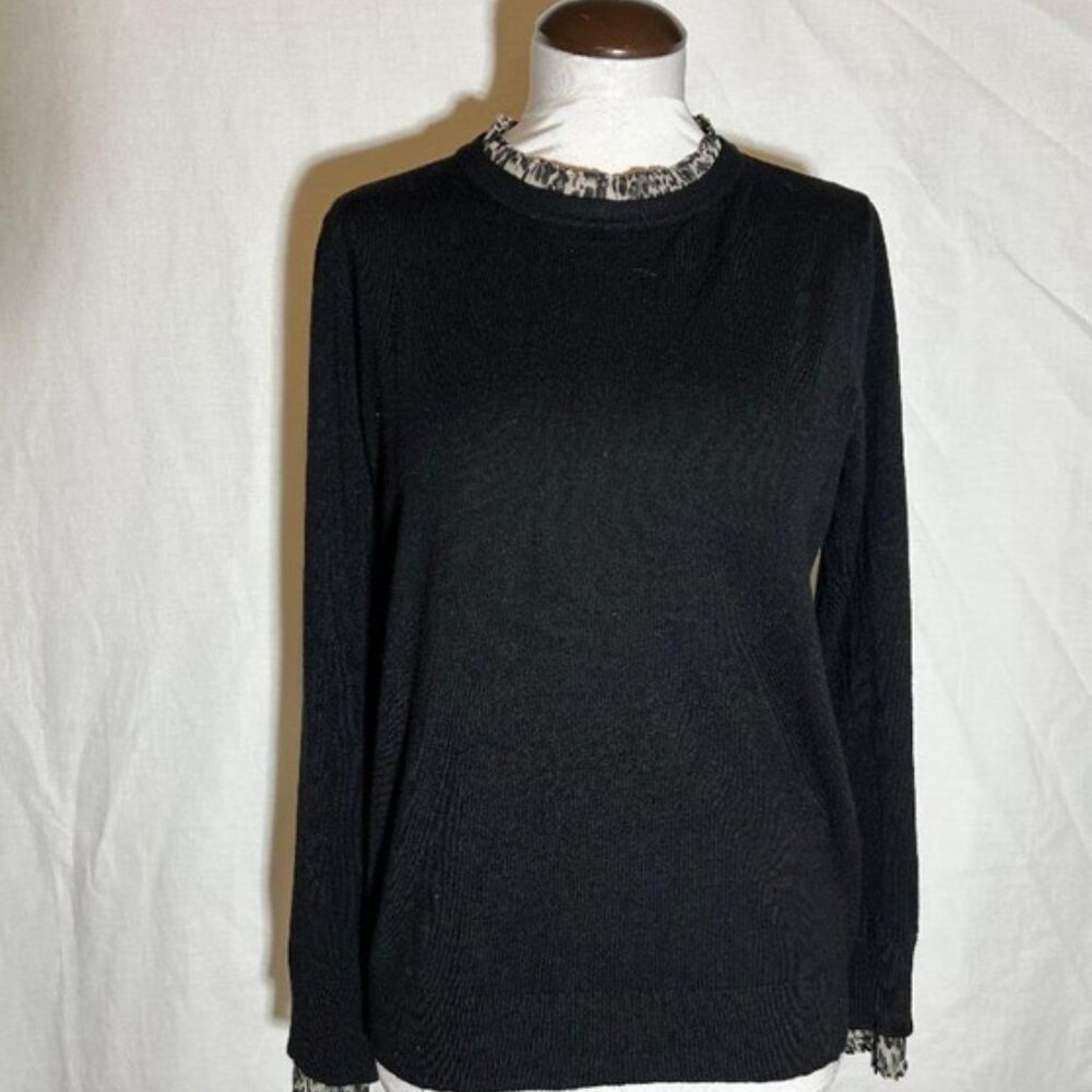 Sioni Milano Black Sweater w Ruffled Pleated sleeves & Neckline sz Large